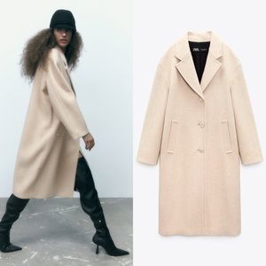 Zara oversized wool blend coat, sand